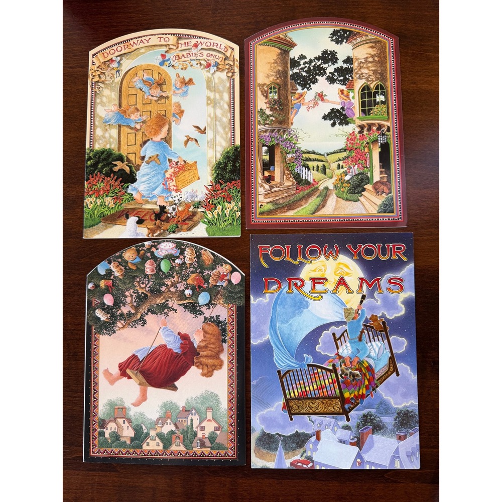 Vintage Mark Alvin Die Cut Greeting Cards Lot Unused 4pc Sunrise Publications